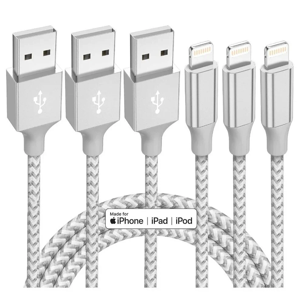 iPhone Charger 3 Pack 10 ft Apple MFi Certified Lightning Nylon Braided Cable Fa